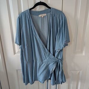 LOFT Light Blue Wrap Blouse